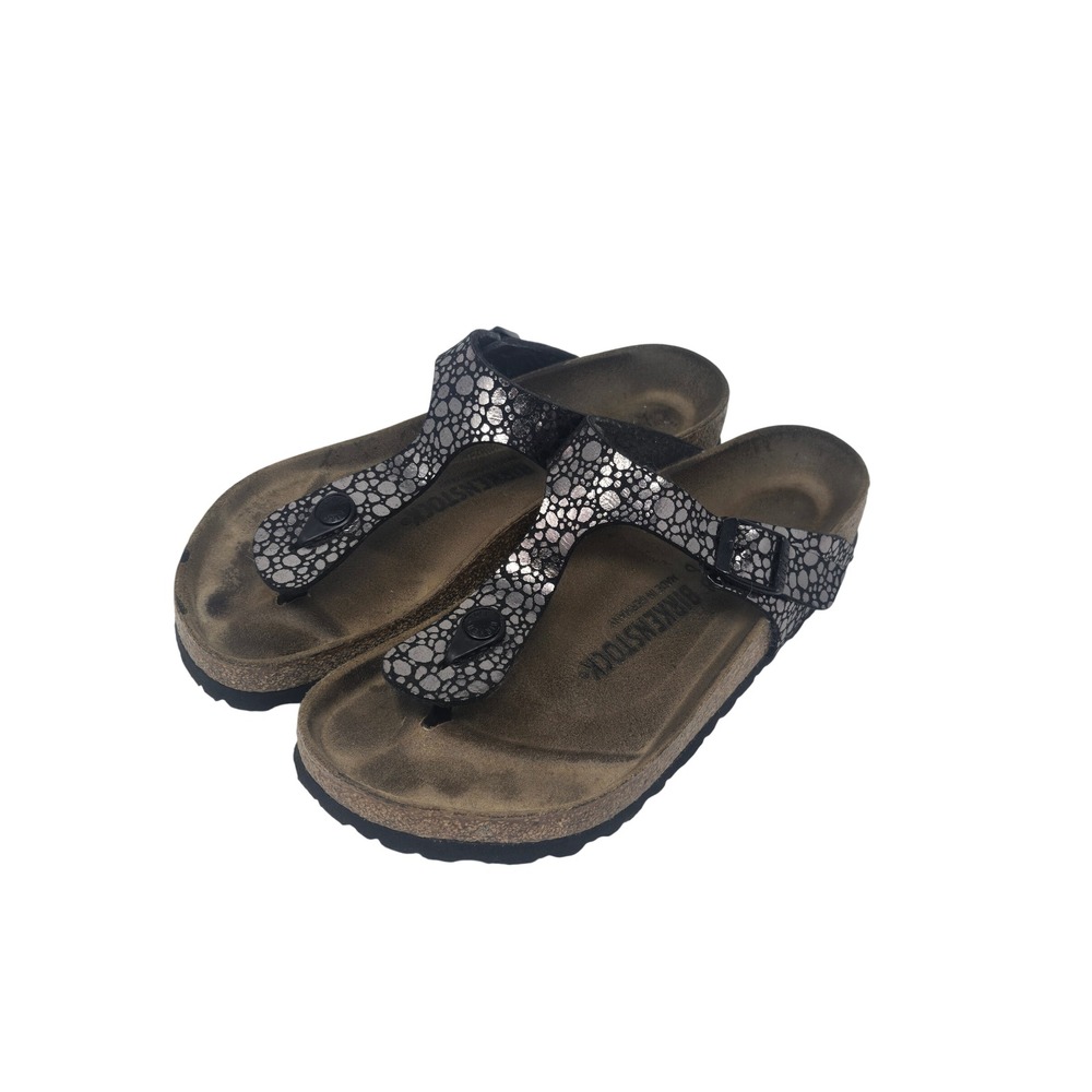 Birkenstock Gizeh Black Silver Metallic Pebble Thong Sandals Womens 39 L8 M6